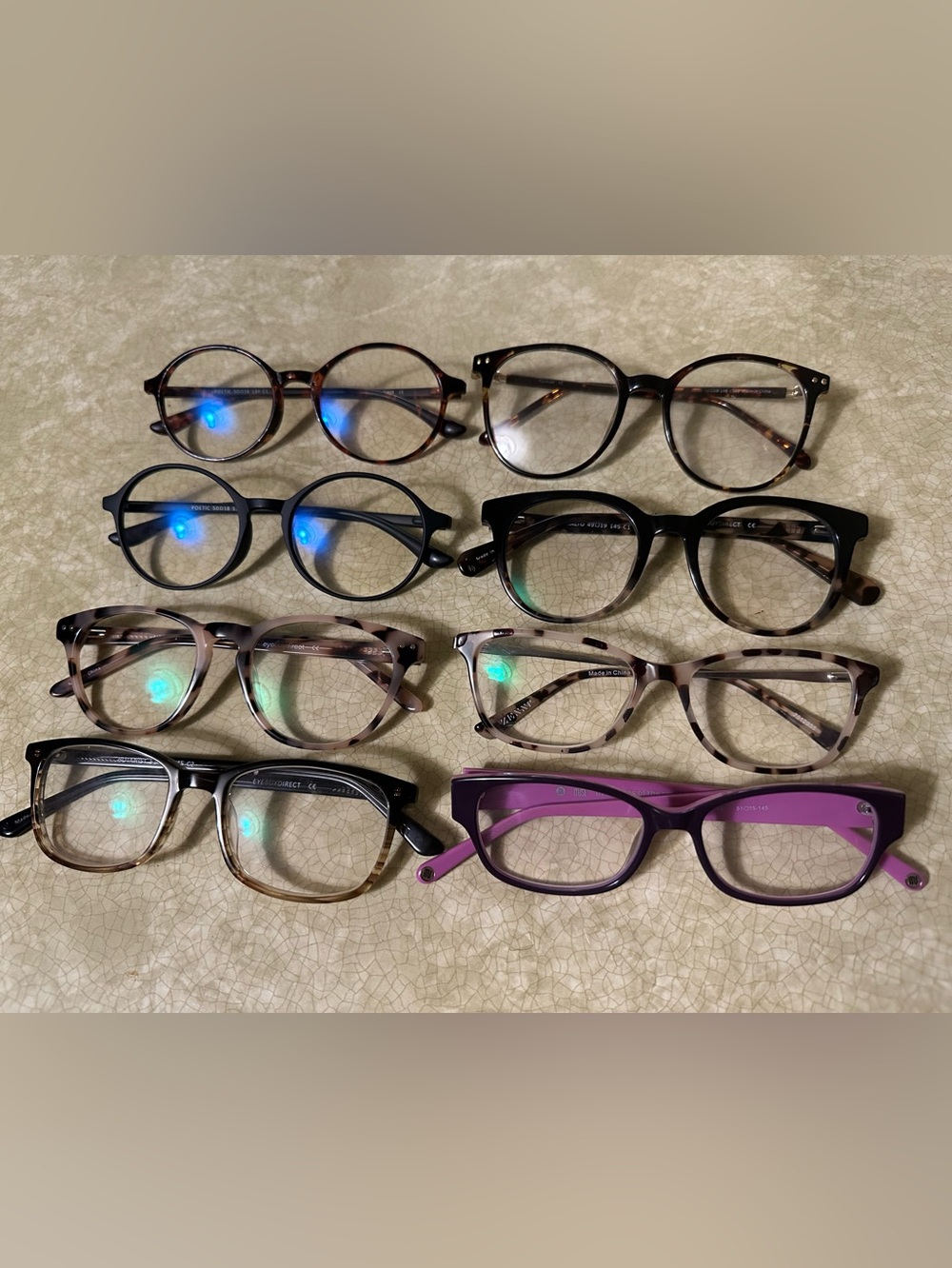 Assorted Women's Fashion Eyeglasses - Tortoise, Black, Purple